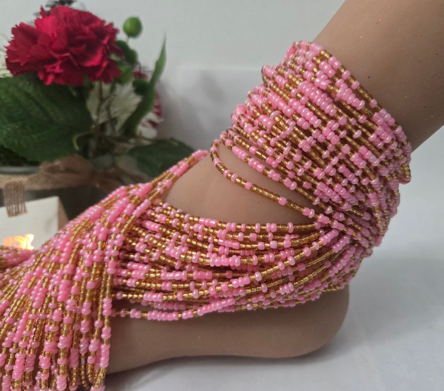 Quality African Pink and Gold Waist Beads.