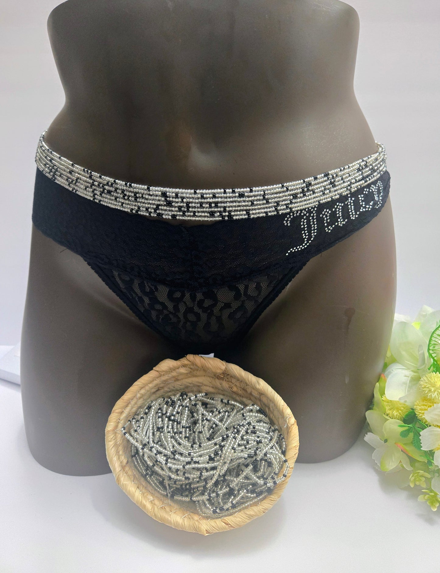 Handmade Black And Silver African Waist Beads